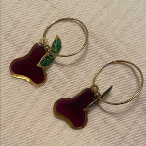 Gold and Purple Fruit Earrings with Leaf Accent